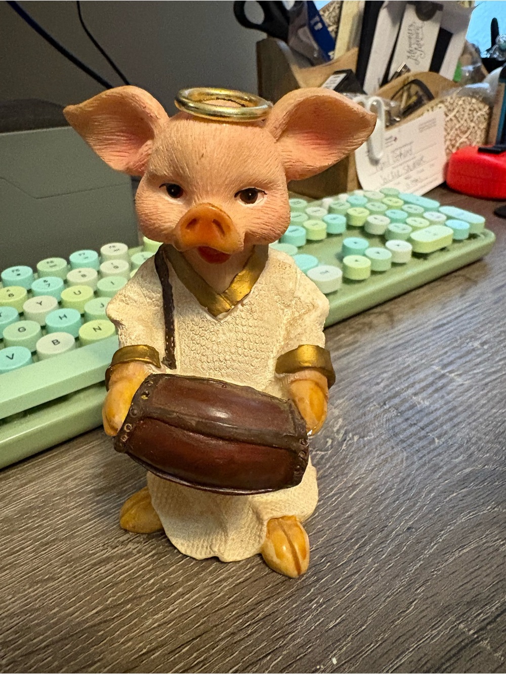 Pig Angel Figurine in Pink and White - Decorative Home Accent